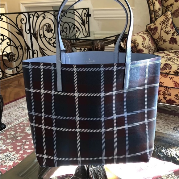 NWT kate spade plaid reversible Tote&wristlet - Picture 6 of 8